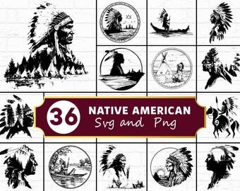 Native American SVG PNG Bundle, Tribal Heritage Silhouette Clipart, Cultural Art Cricut Cut Files