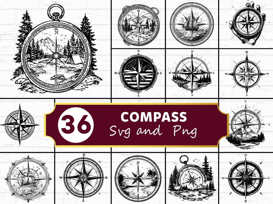 Compass SVG PNG Bundle, Nautical Silhouette Clipart, Travel Adventure ...