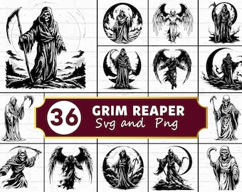 La Faucheuse SVG PNG Bundle, Spooky Reaper Silhouette Clipart, Halloween gothique Cricut vecteur