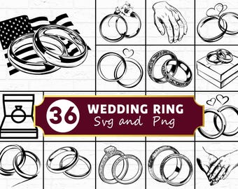Paquete SVG de silueta de anillo de boda / Clipart PNG de anillo de compromiso para Cricut