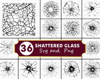 Shattered Glass SVG PNG Bundle, Broken Window Silhouette Clipart, Cracked Mirror Cricut Cut Files