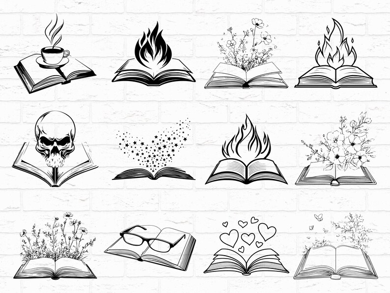 Open Book SVG PNG Bundle, Reading Silhouette Clipart, Library Cricut ...