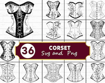 Corset SVG Bundle, Bustier PNG Clipart, Lingerie Silhouette Cricut Cut Files, Fashion Vector