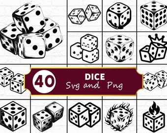 Dice SVG Bundle, Rolling Casino Craps Silhouette PNG, Lucky Board Game Pip Clipart, Tabletop