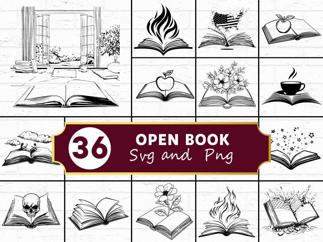 Open Book SVG PNG Bundle, Reading Silhouette Clipart, Library Cricut ...