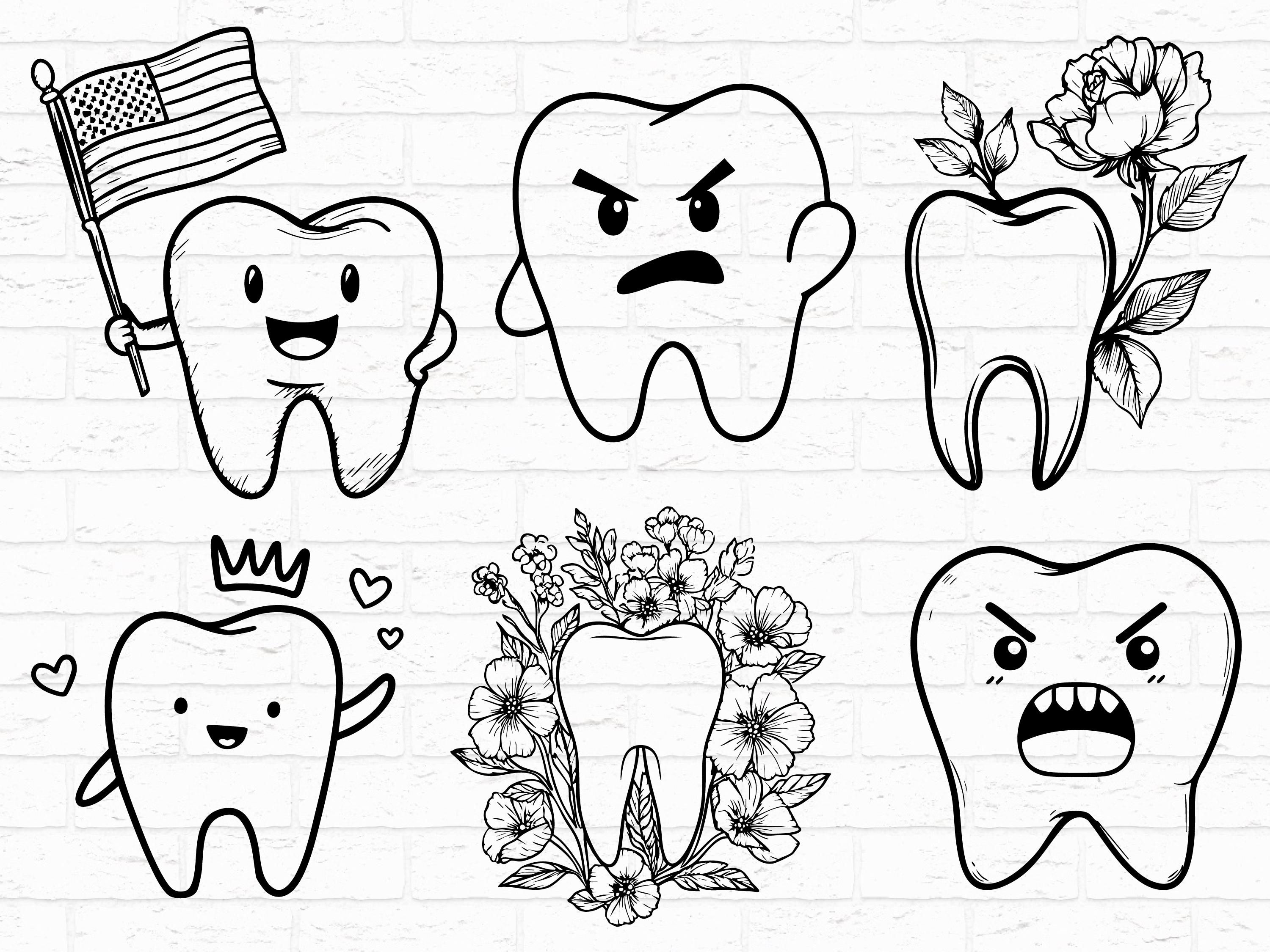 Tooth SVG PNG Bundle, Dentist Dental Silhouette Clipart, Tooth Fairy ...