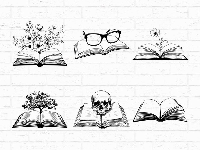Open Book SVG PNG Bundle, Reading Silhouette Clipart, Library Cricut ...