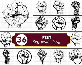Paquete SVG PNG de puño, silueta de mano levantada, archivos de corte Cricut de fuerza y unidad vectorial