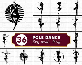 Pole Dance SVG PNG Bundle, Fitness Dance Silhouette Clipart, Athlete Cricut Files Vector Art
