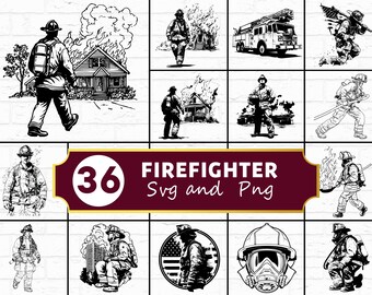 Firefighter SVG PNG Bundle, Fireman Silhouette Clipart, Fire Dept Hero Cricut Cut Files Vector