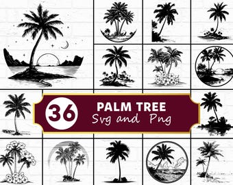 Palm Tree SVG PNG Bundle, Tropical Beach Silhouette Clipart, Summer Cricut Files Vector Art
