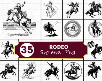 Rodeo SVG PNG Bundle, Cowboy Western Silhouette Clipart, Bull Riding Farm Cricut Cut Files