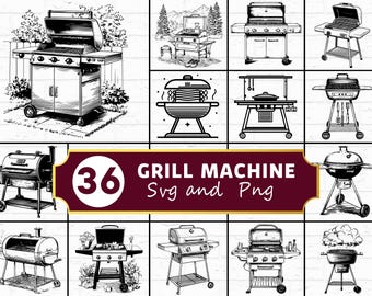 Grillmachine SVG-bundel, roker silhouet png, barbecue clipart, houtskool- en gasgrill vector, Cricut