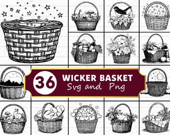 Paquete SVG de silueta de cesta de mimbre / Cesta de almacenamiento rústica PNG para Cricut