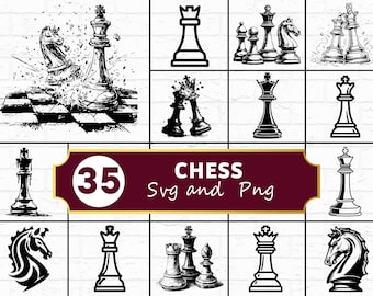 Chess SVG PNG Bundle, Strategy Game Silhouette Clipart, Player Cricut Cut Files, Classic Vector