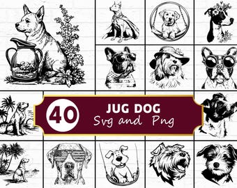 Jug Dog SVG, Jack Russell Terrier Pug Mix Silhouette PNG, Smart Designer Hybrid Breed