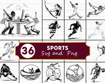 Pacote de arquivos SVG e PNG de esportes, conjunto de clipart de silhuetas esportivas, arquivos de corte Cricut para atletas e fitness.