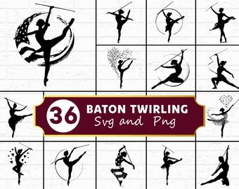 Baton Twirling SVG PNG-bundel, Majorette silhouet clipart, Dance Team Cricut Cut-bestanden, Sport