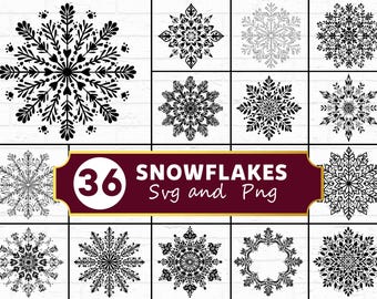 Paquete SVG PNG de copos de nieve, siluetas navideñas de invierno, archivos de corte rústicos para Cricut