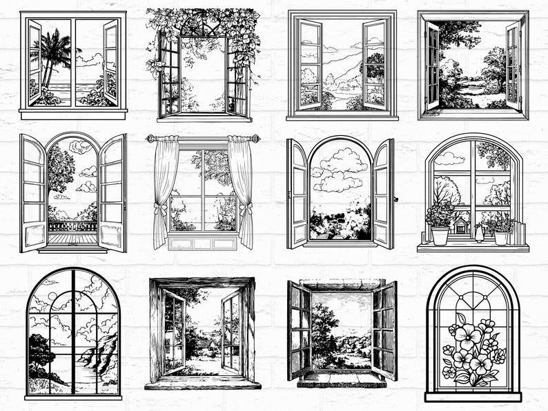 Window Silhouette SVG Bundle | Home Window Frame PNG Clipart for Cricut ...