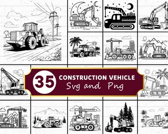 Construction Vehicle SVG PNG Bundle, Truck Silhouette Clipart, Builder Cricut Files Vector Design