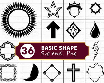 Basic Shape SVG PNG Bundle, Geometric Silhouette Clipart, Simple Cricut Files, Design Element