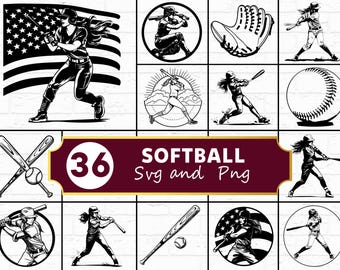 Softball SVG PNG Bundle, Sport Athlete Silhouette Clipart, Team Coach Cricut Cut Files, Player