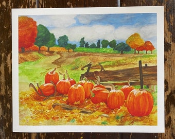 Pumpkin Patch Watercolor Print 9x11