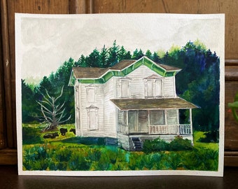 The Leaning House Watercolor Painting