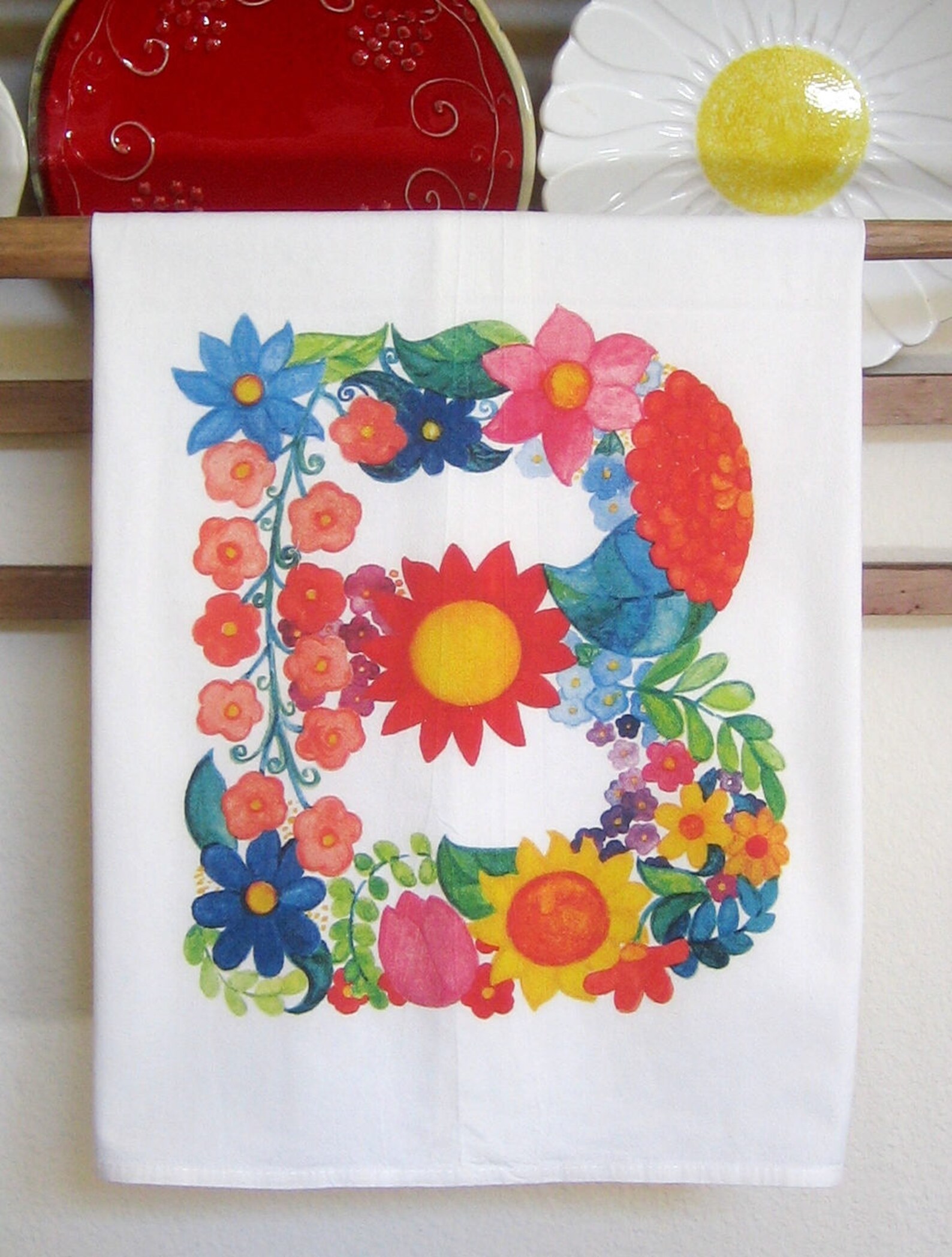 Monogram B Flower Letter Kitchen Towels | Etsy