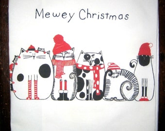 CHRISTMAS Cats Kitchen Towel -Mewey Christmas!