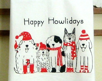 CHIENS DE NOËL Happy Howlidays Serviette de cuisine