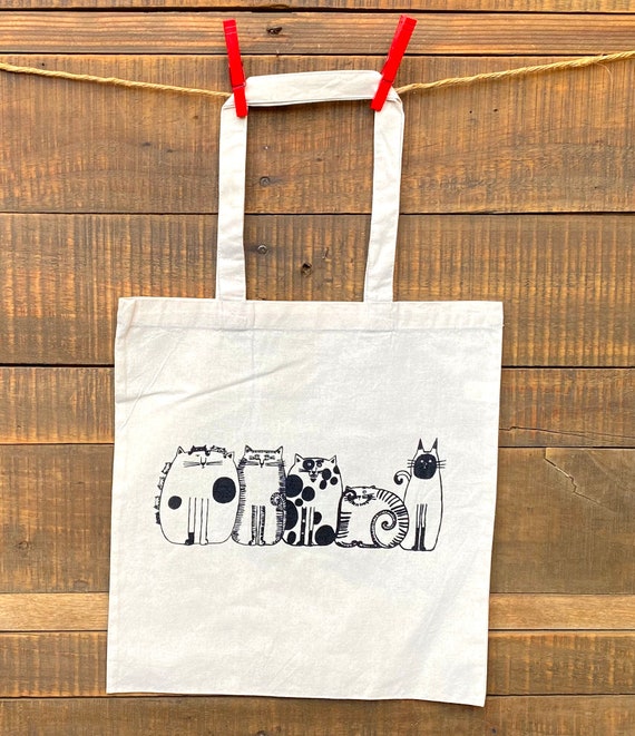 Cats in a Row Canvas Tote Bag | Etsy