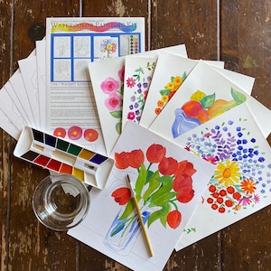 Kit de peinture à l'aquarelle, fleurs et natures mortes image 1