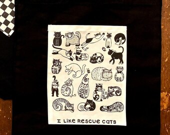 Rescue Cats Grand sac fourre-tout en coton noir