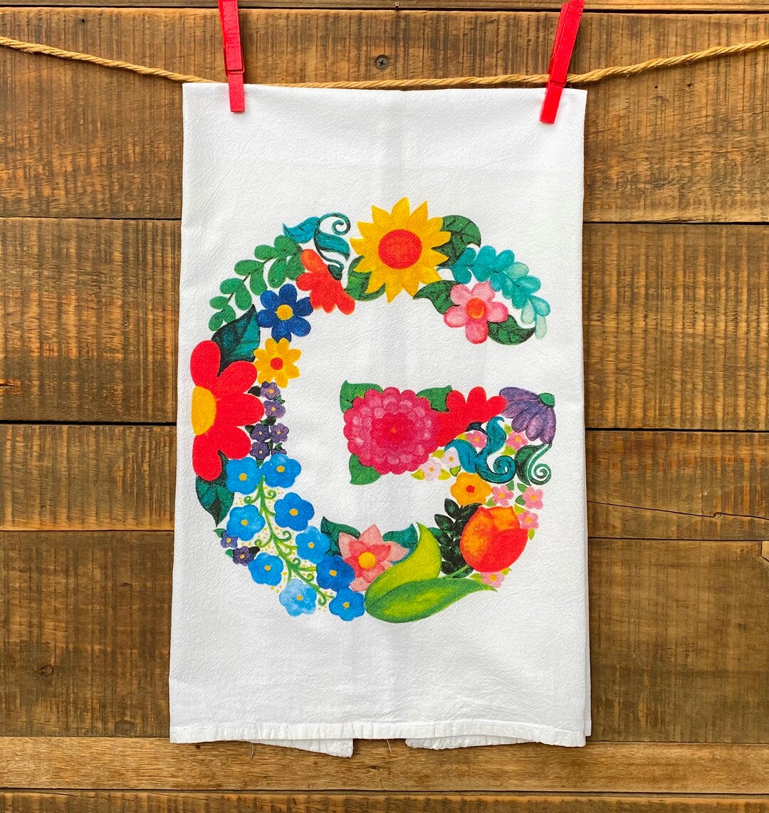 G Flower Letter Kitchen Towel - Etsy