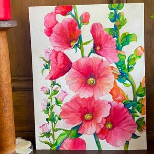 【本人直筆サイン付】Carol Pugh 水彩画 Hollyhocks Pink Hollyhocks Original Watercolor - Etsy