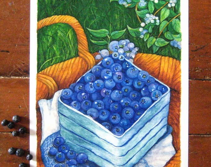 Blueberries Watercolor 11x14  Print