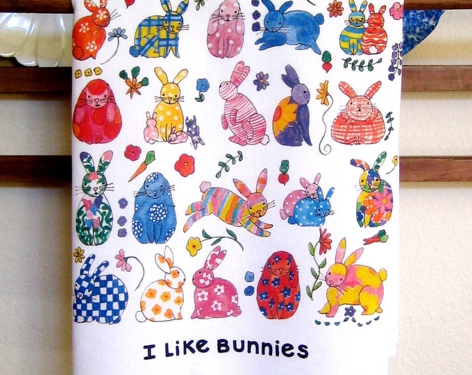 Bunnies and Flowers Kitchen Towel