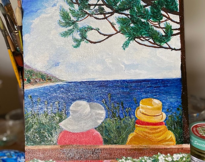 Friends on a Bench ~ oil painting