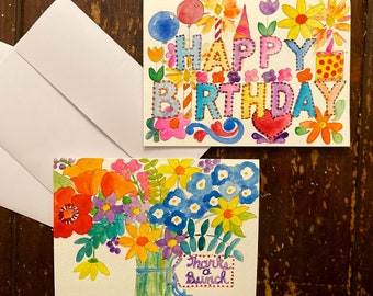 Greeting Cards Watercolor Kit ~ Birthday, Thank You and Friendship