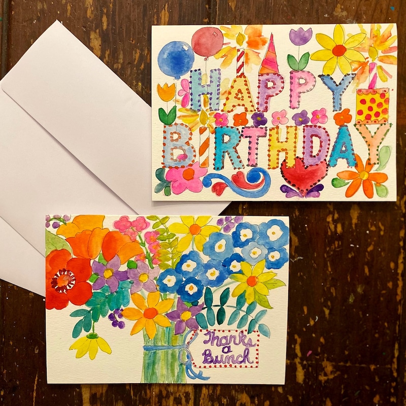 Birthday Card Watercolor - Etsy