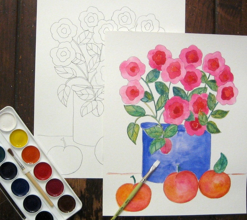 Kit de peinture à l'aquarelle, fleurs et natures mortes image 3