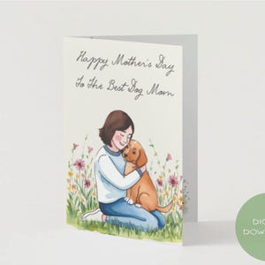 Biglietto d'auguri per la festa della mamma con cane - Biglietto pieghevole per la festa della mamma con cane con citazione per gli amanti dei cani, fronte e retro digitali