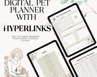 Plantilla digital de seguimiento de cuidado de mascotas con hipervínculos para el cuidado de perros, gatos y otros animales: organizador y registro diario de cuidado de mascotas