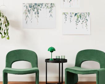 Impresión de arte mural de eucalipto, pintura botánica de enredadera, decoración de acuarela con vegetación, arte floral bohemio moderno, digital para el hogar y la oficina, juego de 3