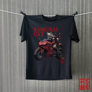 Cool Cat on Motorcycle T-Shirt05 - Biker Cat Tee - Fantasy Feline Rider Shirt - Unique Cat Lover Gift