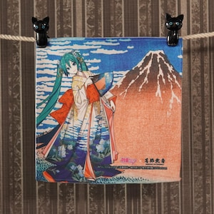 Hatsune Miku Hokusai Hand Towel, Anime Kimono Mt Fuji Washcloth, Japanese Traditional Ukiyo-e Art Towel, Cute Vocaloid Merch Gift