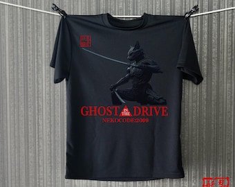 Cyberpunk Samurai Cat T-Shirt04  - Ghost in the Drive | NekoCode 2099 | Motobike shirt | Y2K | Harajuku | Steampunk Anime |