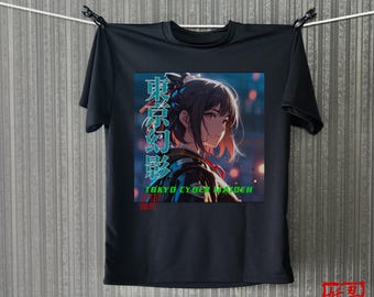 Camiseta de chica de anime ciberpunk 02 - Tokyo Cyber Maiden - Camiseta estética urbana japonesa